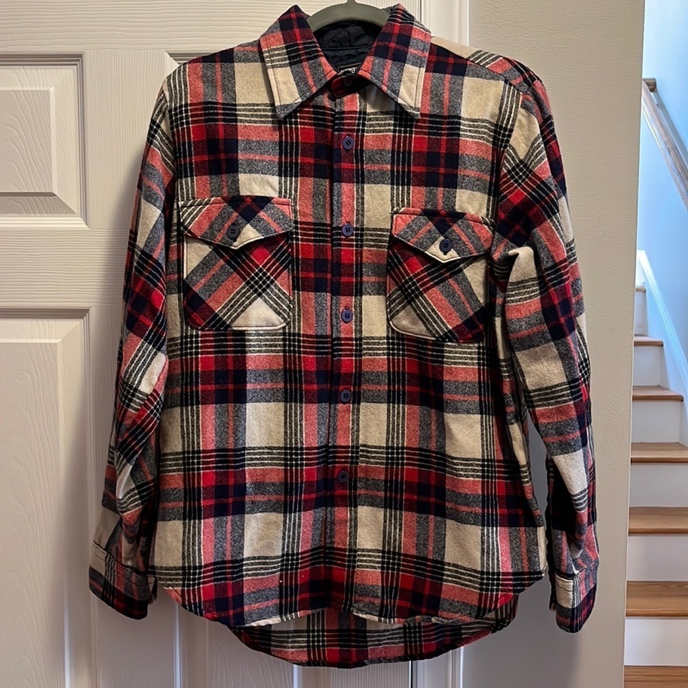 Christopher Rand Plaid Wool Button Down Shirt Jacket